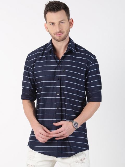 

LEVIZO Men Navy Blue Striped Premium Regular Fit Shirt