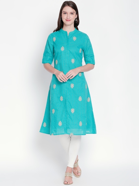 

RANGMANCH BY PANTALOONS Women Blue Embroidered A-Line Kurta