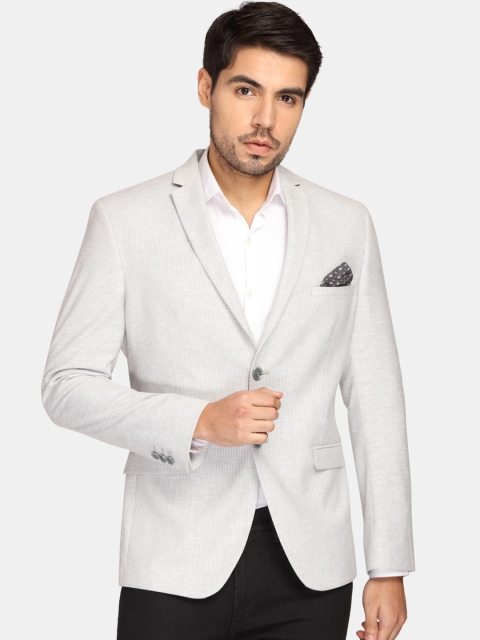 

Theme Men Grey Striped Super Slim-Fit Single-Breasted Casual Blazer