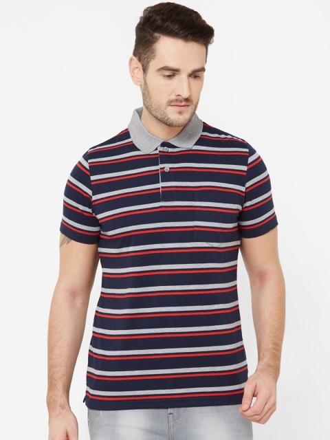 

Sweet Dreams Men Navy Blue & Red Striped Polo Collar T-shirt