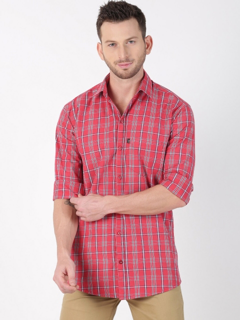 

LEVIZO Men Red & White Premium Regular Fit Checked Casual Shirt