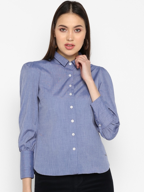 

FOSH Women Blue Regular Fit Solid Casual Shirt