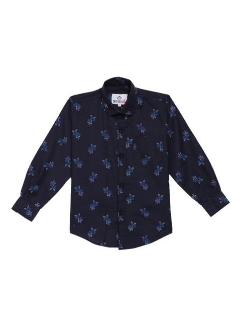 

Kidling Boys Navy Blue & Lavender Classic Regular Fit Floral Print Casual Shirt