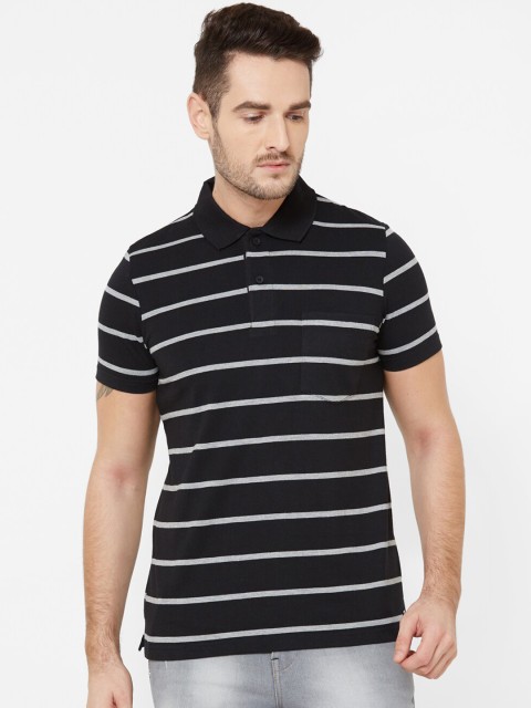 

Sweet Dreams Men Black & Grey Striped Polo Collar T-shirt