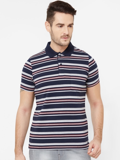

Sweet Dreams Men Navy Blue Striped Polo Collar T-shirt