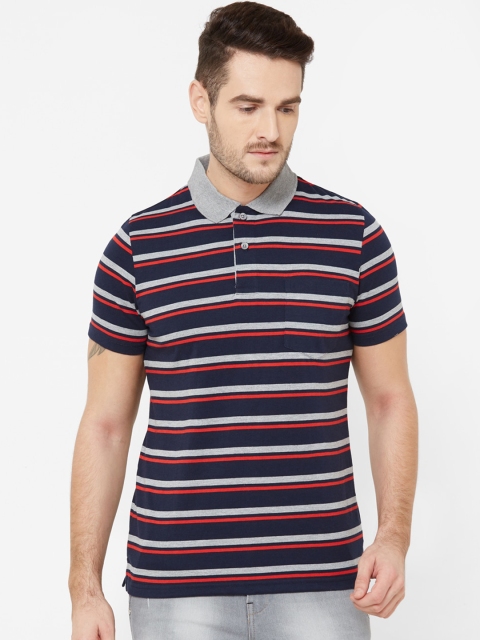 

Sweet Dreams Men Navy Blue & Red Striped Polo Collar T-shirt