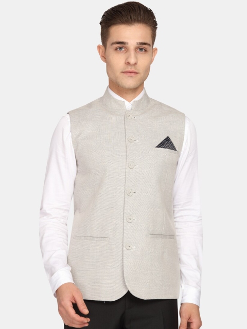 

Theme Men Grey Solid Woven Nehru Jacket
