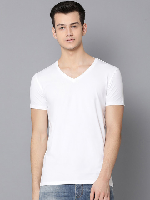 

LINDBERGH Men White Solid V-Neck Slim Fit T-shirt