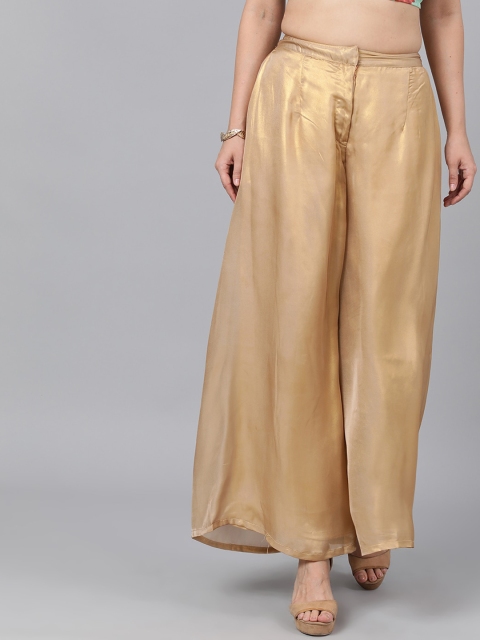 

AKS Couture Women Gold Solid Flared Palazzos
