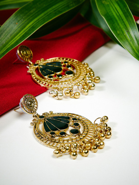 

ZeroKaata Gold-Plated & Black Circular Drop Earrings