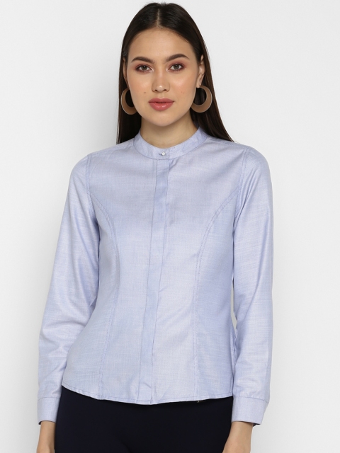 

FOSH Women Blue Regular Fit Solid Casual Shirt