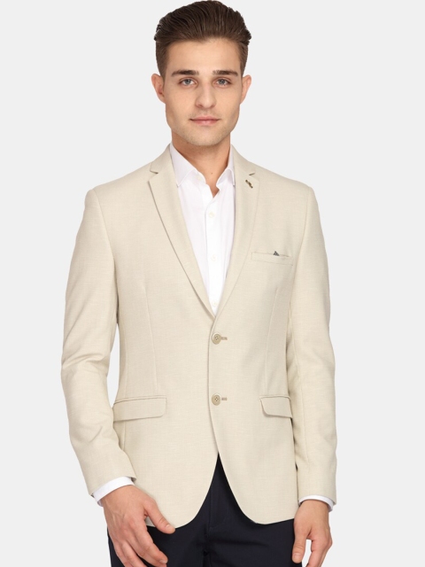 

Theme Men Cream-Coloured Solid Super Slim-Fit Single-Breasted Casual Blazer