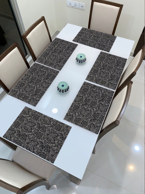 

HOKIPO Set Of 6 Black & Grey Floral Heat Resistant Table Placemats