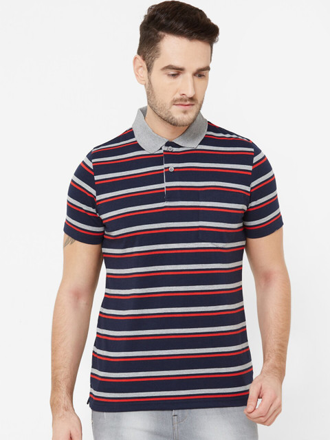 

Sweet Dreams Men Navy Blue Striped Polo Collar T-shirt
