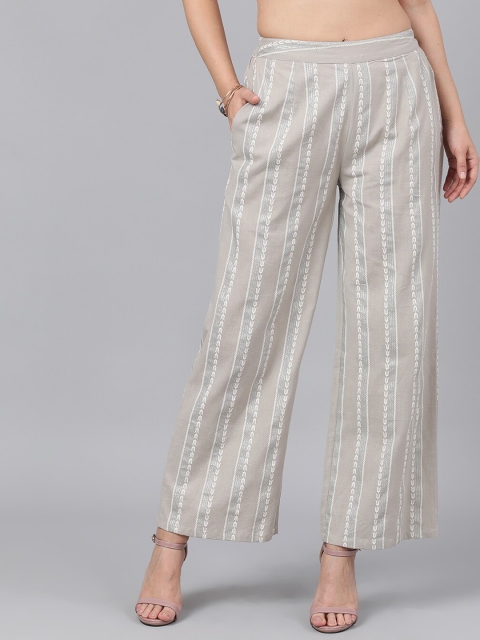 

AKS Women Grey & Off-White Printed Straight Palazzos