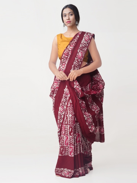 

Unnati Silks Maroon & White Pure Cotton Printed Kota Saree