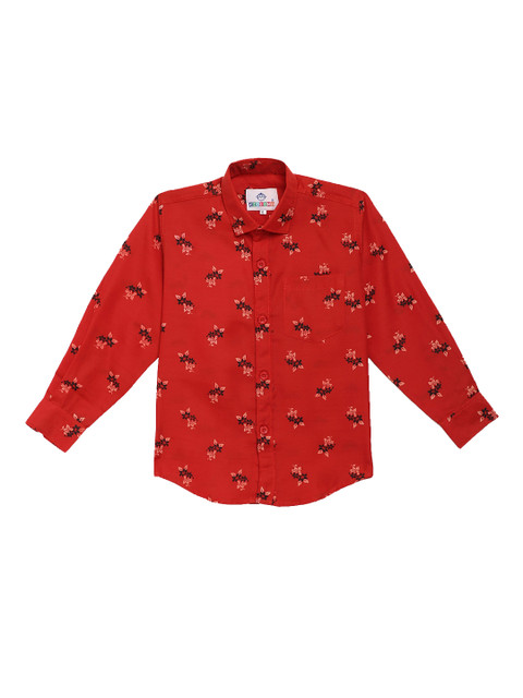 

Kidling Boys Red & Off-White Floral Print Classic Regular Fit Printed Casual Shirt