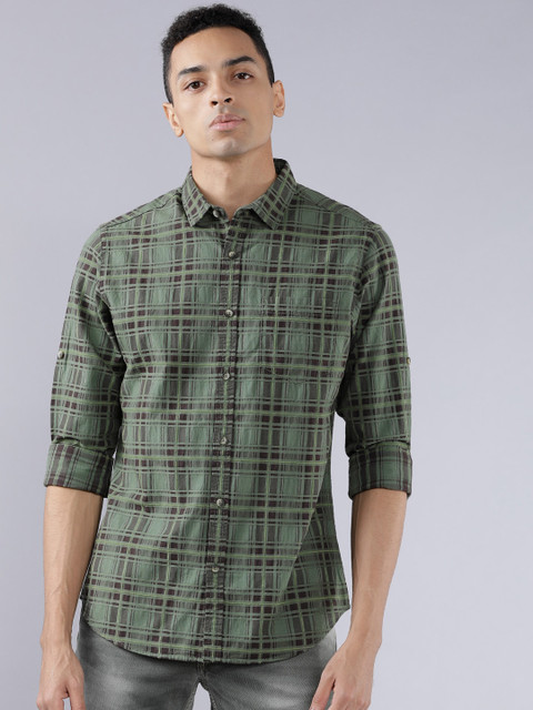 

Ecko Unltd Men Olive Green & Black Slim Fit Checked Casual Shirt