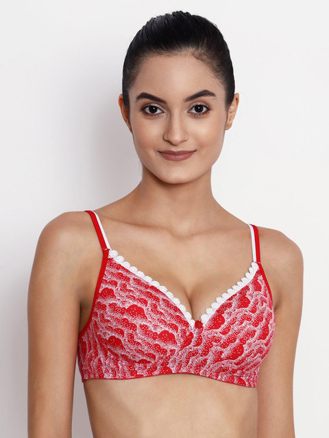 

ABELINO Red & White Printed Underwired Lightly Padded Push-Up Bra FIZARED01