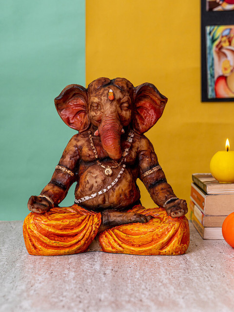 

TIED RIBBONS Brown & Yellow Ganesh Idol