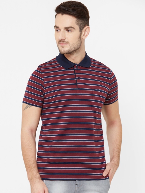 

Sweet Dreams Men Maroon & Navy Blue Striped Polo Collar T-shirt