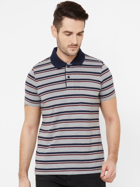 

Sweet Dreams Men Grey Striped Polo Collar T-shirt