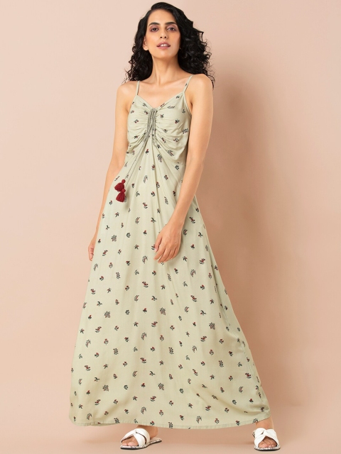 

INDYA Women Green Printed Maxi Dress