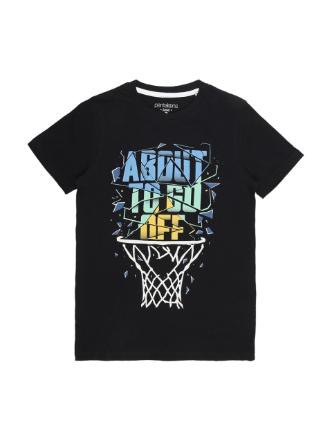 

POPPERS by Pantaloons Boys Black Printed Round Neck Pure Cotton T-shirt