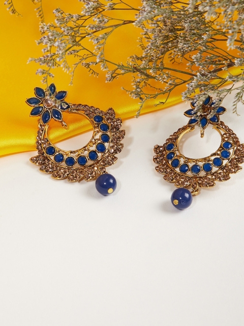 

ZeroKaata Blue & Gold-Plated Handcrafted Floral Chandbalis