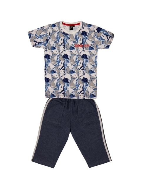 

Todd N Teen Boys Navy Blue & Grey Printed T-shirt with Trousers