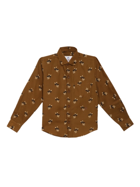 

Kidling Boys Brown & BeigeFloral Print Classic Regular Fit Printed Casual Shirt