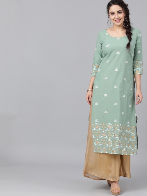 

AKS Women Green Printed Straight Kurta