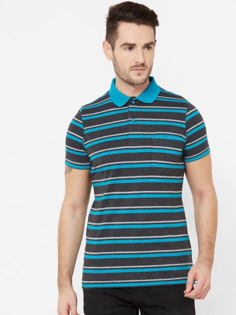 

Sweet Dreams Men Grey Striped Polo Collar T-shirt