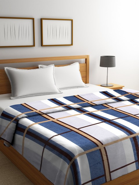 

NEUDIS Blue & White Checked AC Room 233 GSM Double Bed Blanket