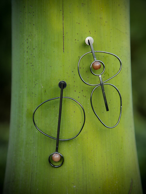 

ZeroKaata Silver-Plated Geometric Drop Earrings, Black