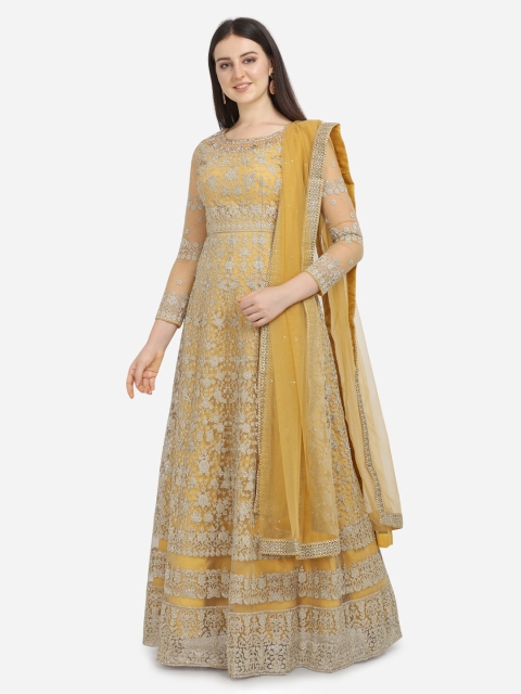 

Stylee LIFESTYLE Yellow Net Semi-Stitched Dress Material