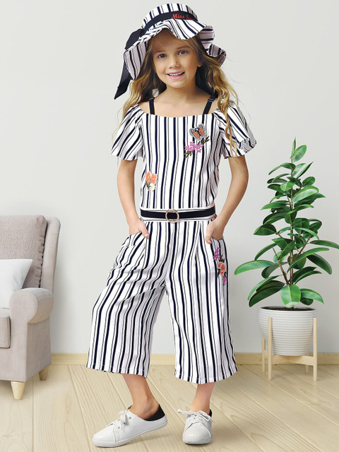 

Peppermint Girls Off-White & Black Striped Capri Jumpsuit