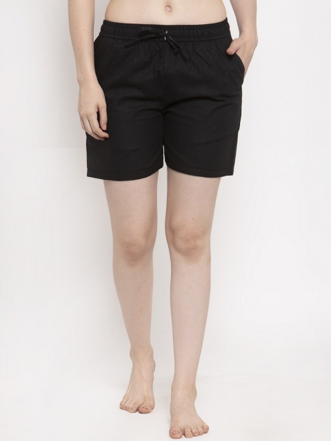 Women Black Solid Lounge Shorts SC-SH-035-144-S