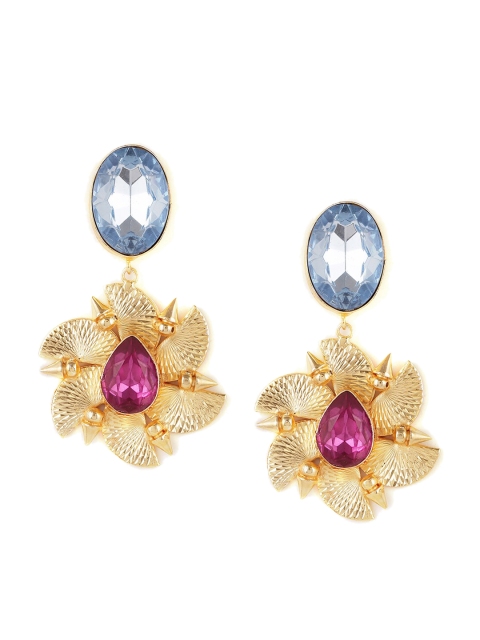 

ZeroKaata Blue Gold Plated Handcrafted Floral Drop Earrings
