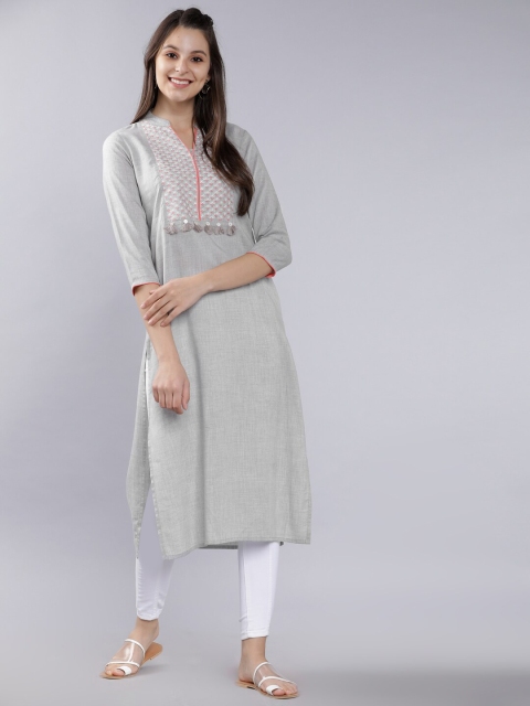 

Vishudh Women Grey Solid Straight Kurta