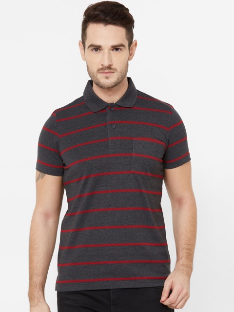 

Sweet Dreams Men Grey Striped Polo Collar T-shirt