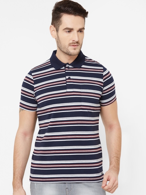 

Sweet Dreams Men Navy Blue Striped Polo Collar T-shirt