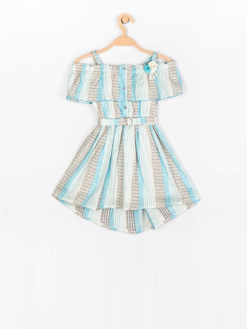 

Peppermint Girls Blue Striped Fit and Flare Dress