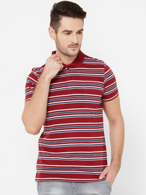 

Sweet Dreams Men Red Striped Polo Collar T-shirt