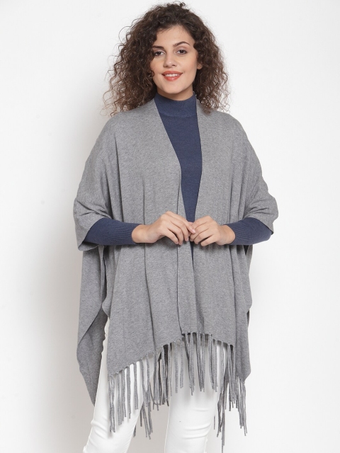 

Global Republic Women Grey Solid Open Front Shrug