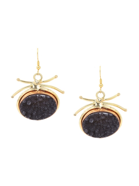 

ZeroKaata Gold-Plated & Black Oval Drop Earrings