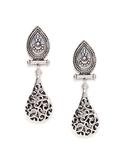 

ZeroKaata Silver-Plated Oxidized Contemporary Drop Earrings