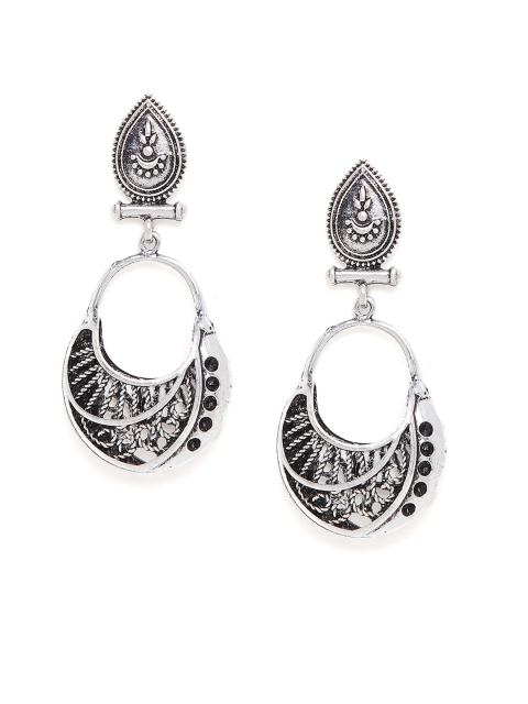 

ZeroKaata Silver-Plated Oxidized Contemporary Drop Earrings