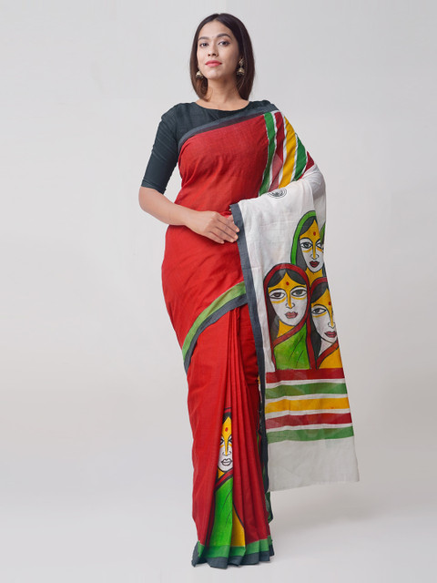 

Unnati Silks Red Printed Hand-Painted Saree