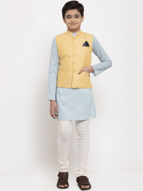 

NEUDIS Boys Blue & White Solid Kurta with Churidar & Nehru Jacket